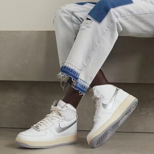 NIKE Air Force 1 suede-trimmed leather sneakers: White